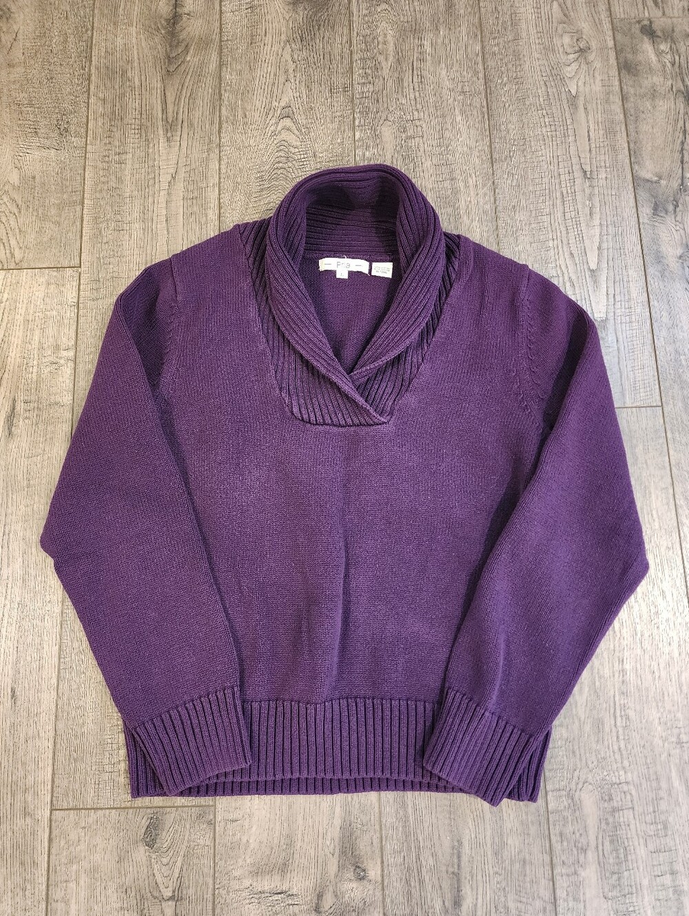 Pria Women Sweater Purple Size Large Long-Sleeve V-Neck Knit 100%Cotton Pullover